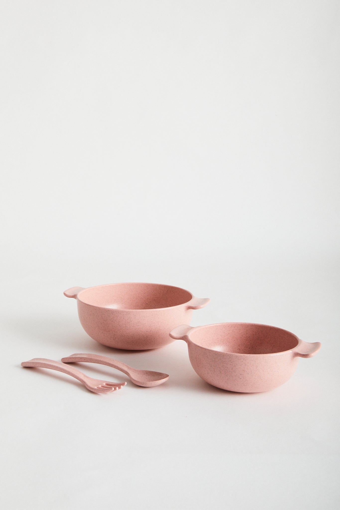 Wheat straw dinnerware set in Rose, -Set contains: 1 x large bowl, 1 x small bowl, 1 x spoon & fork
