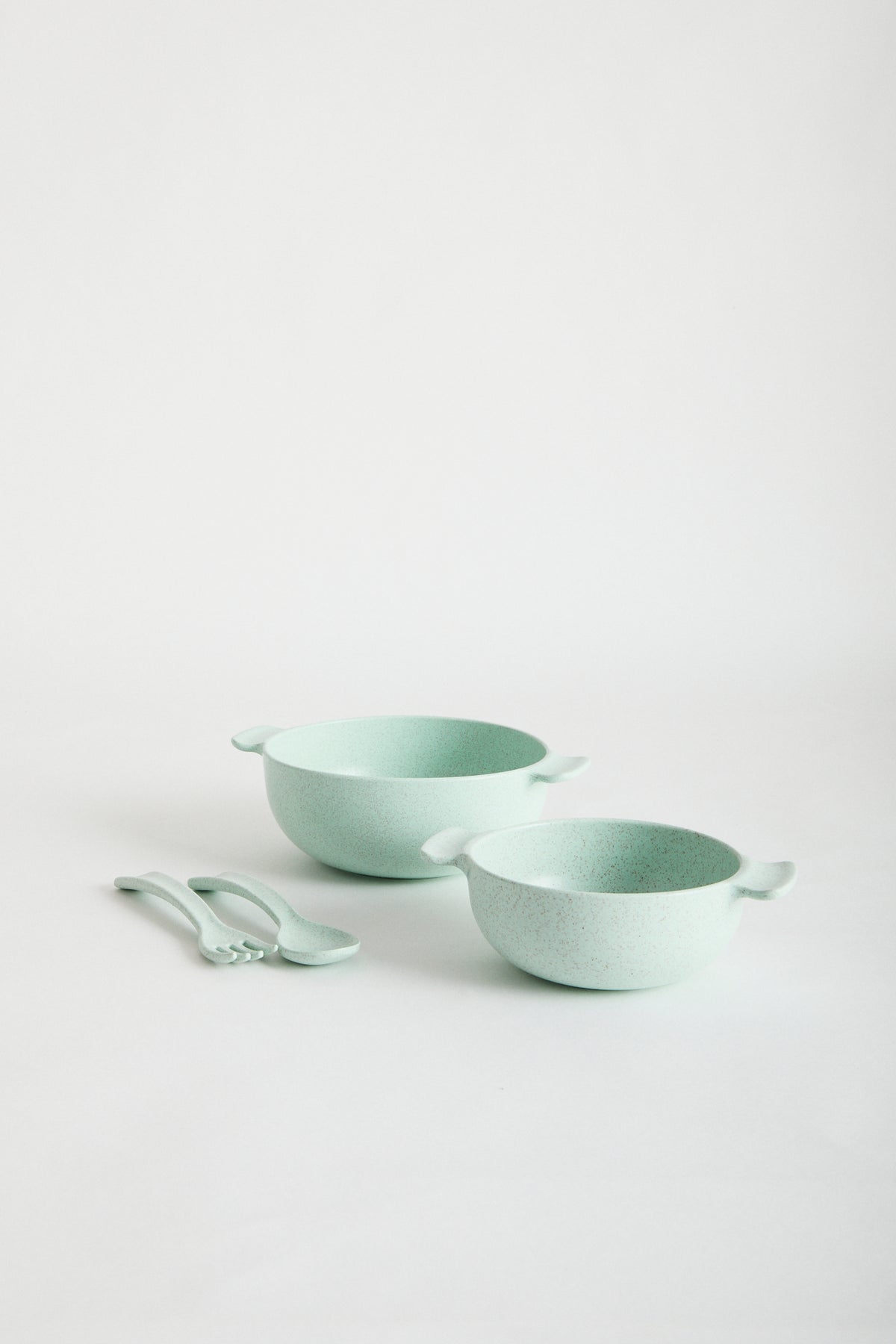 Wheat straw dinnerware set in Mint, -Set contains: 1 x large bowl, 1 x small bowl, 1 x spoon &amp; fork