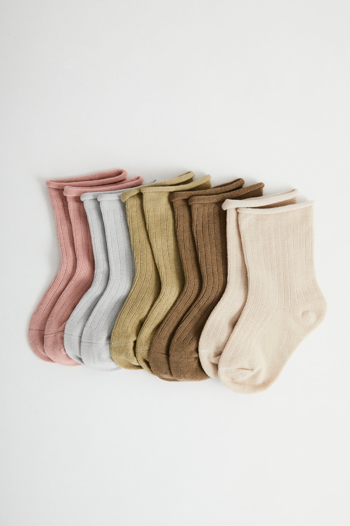 Ribbed socks, rolled hem. 5 different colours