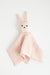 Pale Pink organic muslin lovey with bunny head and floppy ears.