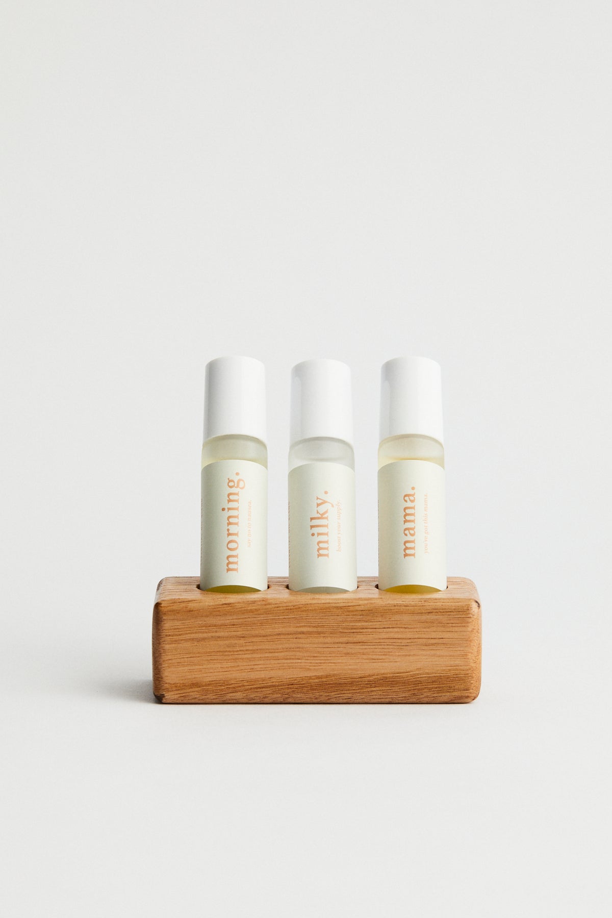 Essential oil roller bundle, Wooden roller stand. 