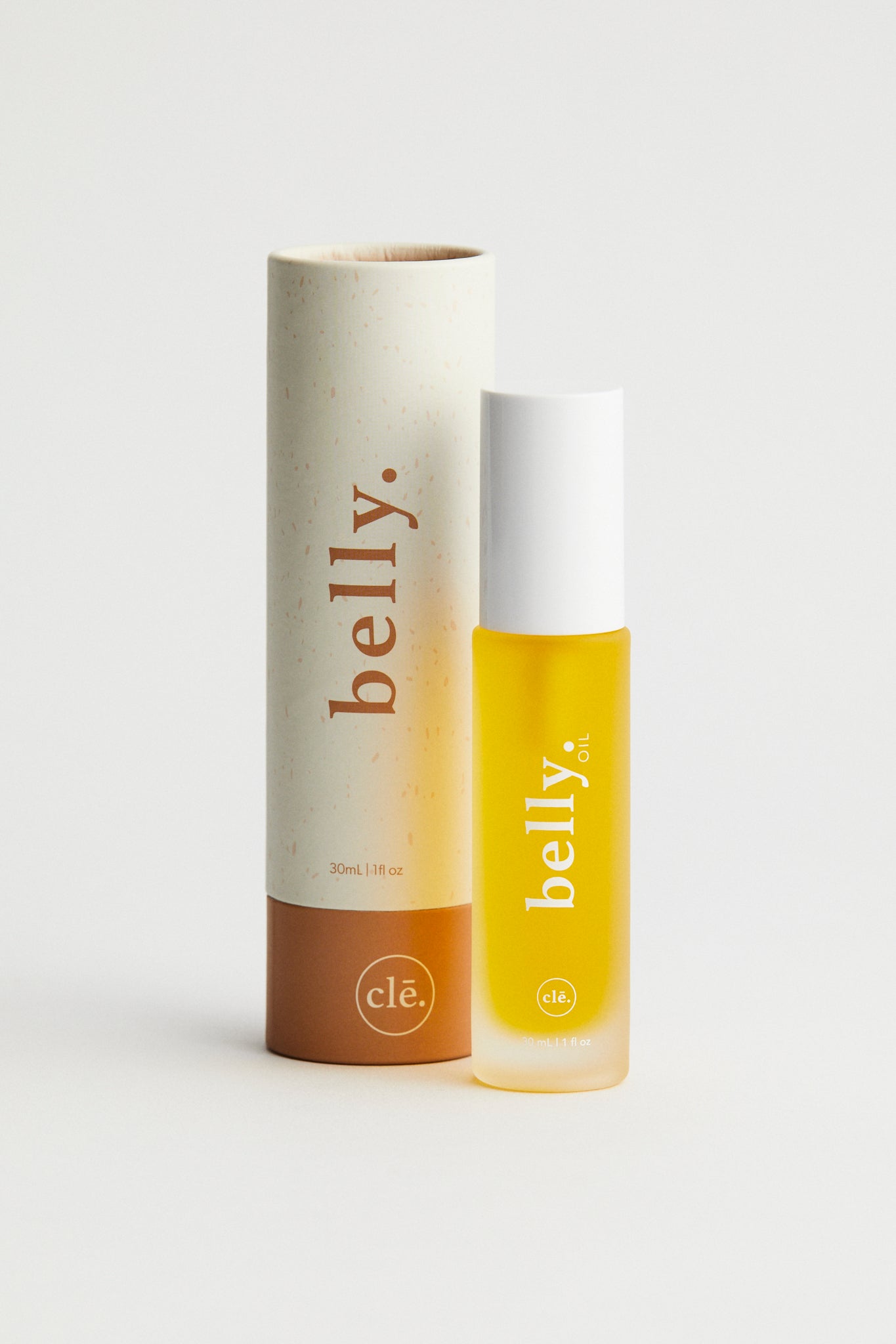 pregnancy belly oil in 30ml glass bottle. packaged in cylinder cardboard box