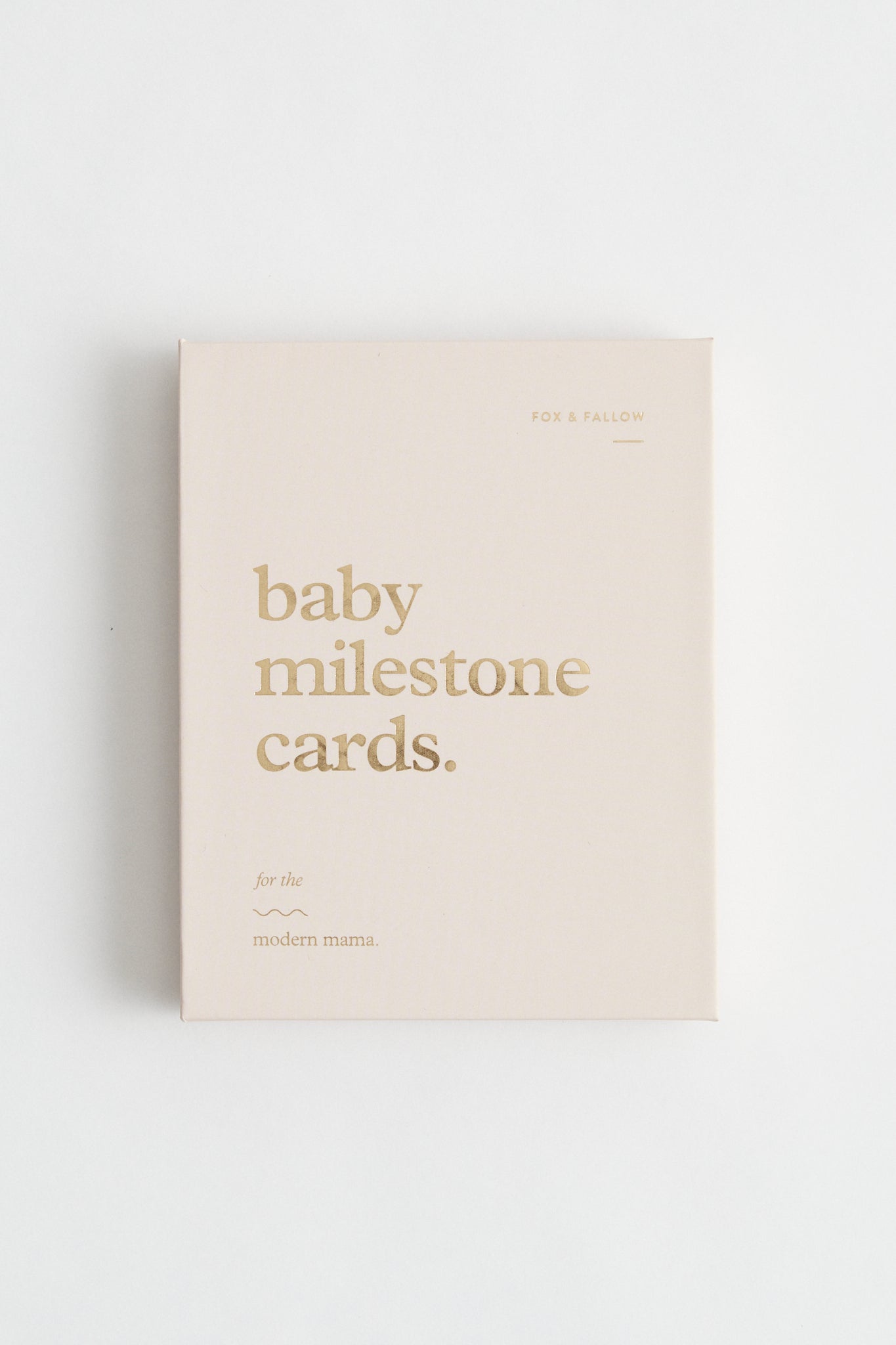 Baby Milestone cards in cream, with gold foil stamping. Packaged in keepsake box.
