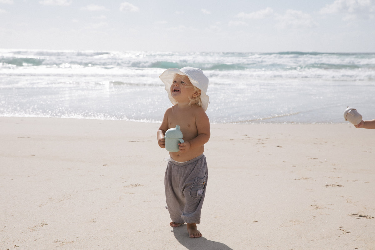 Wheat Straw Sippy Cup in Mint. White screw top lid, sappy spout and handles.