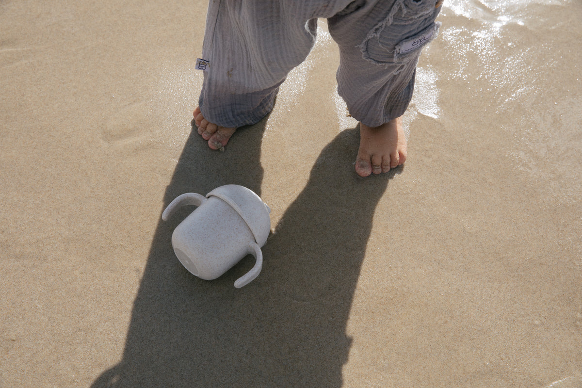 Wheat Straw Sippy Cup in Rose. White screw top lid, sappy spout and handles.